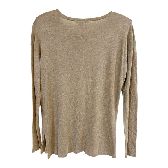 Vince Mottled Greinge LS T-Shirt Top Shoulder Pads Sz M Pima Cotton Modal J23 - Picture 4 of 6